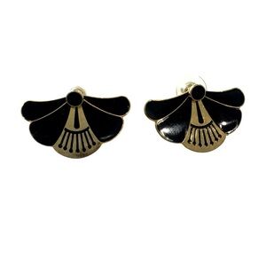 vintage  Laurel Burch Stud Earrings Fans Black Enamel Cloisonné Deco Multi Use